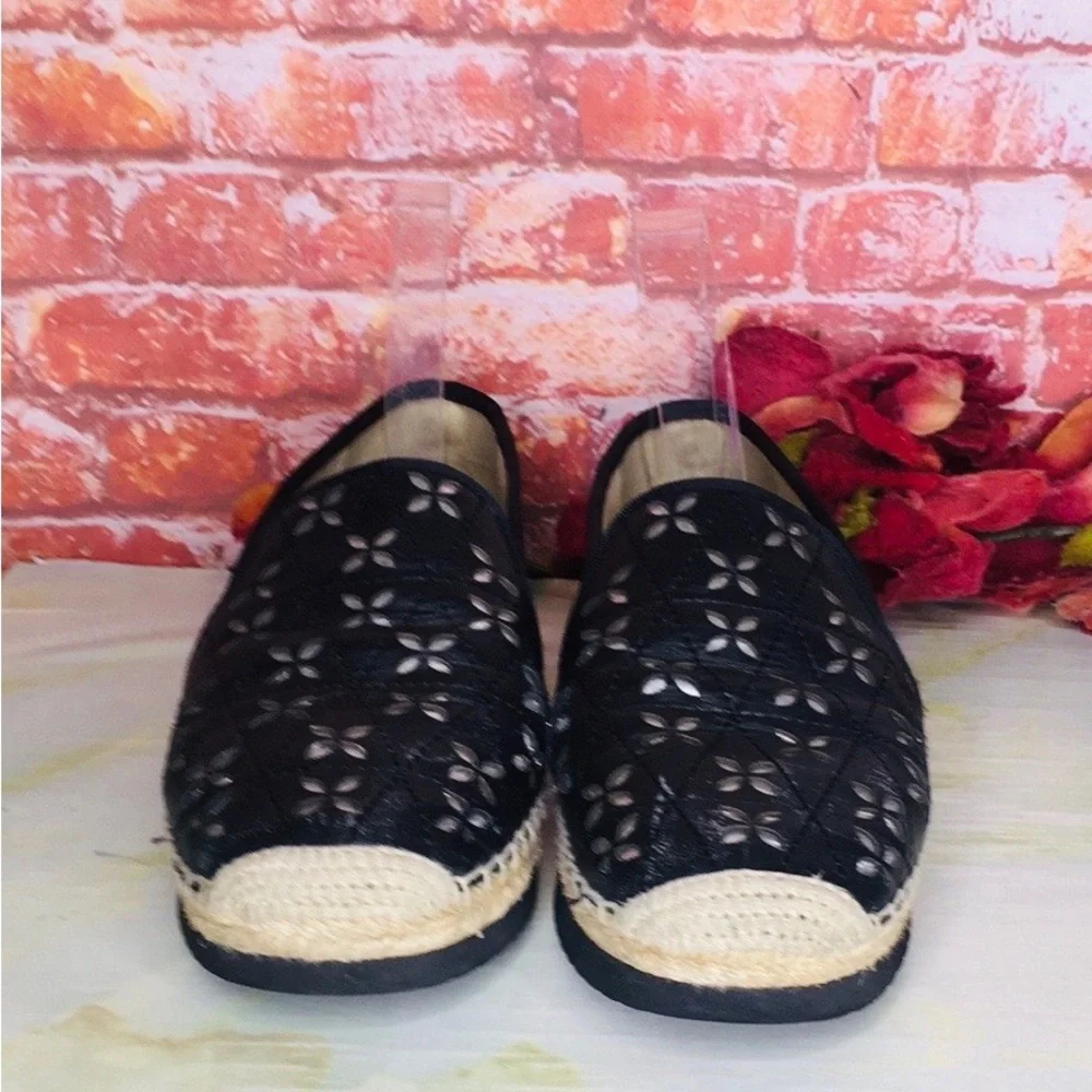 Michael Kors Hastings  Black and Silver Quilted Leather Platform Espadrilles